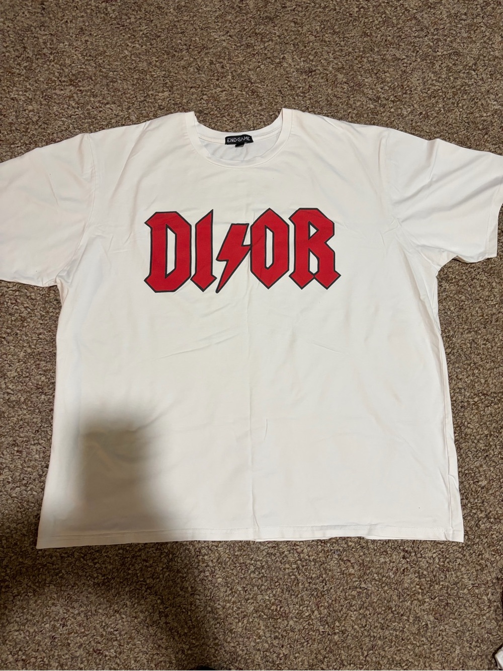 DIOR White Short Sleeve Tee with Red Bolt Logo